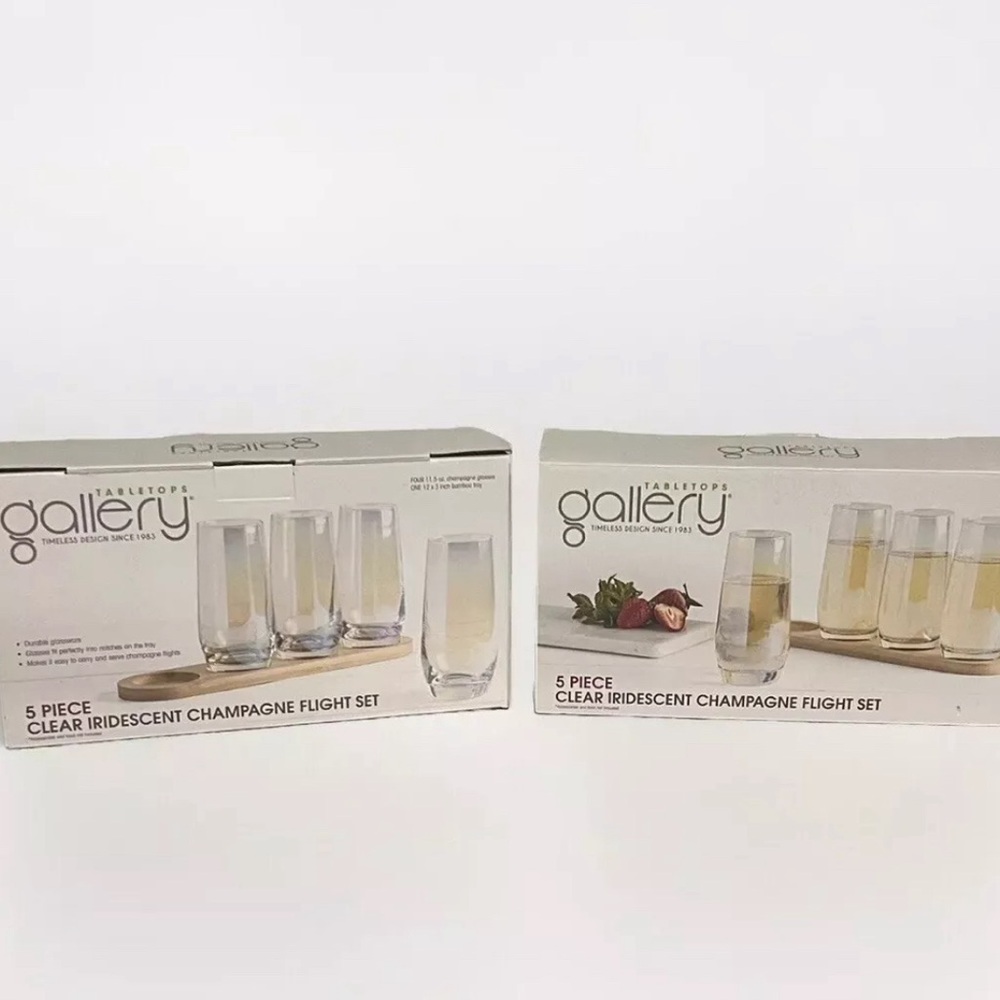 Tabletop Gallery 10 Piece Clear Iridescent Champagne Flight Set Glasses Tray NEW